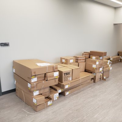 boxes of gym equipment